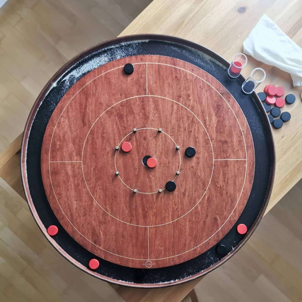 Cherry leaf crokinole board with gold lines