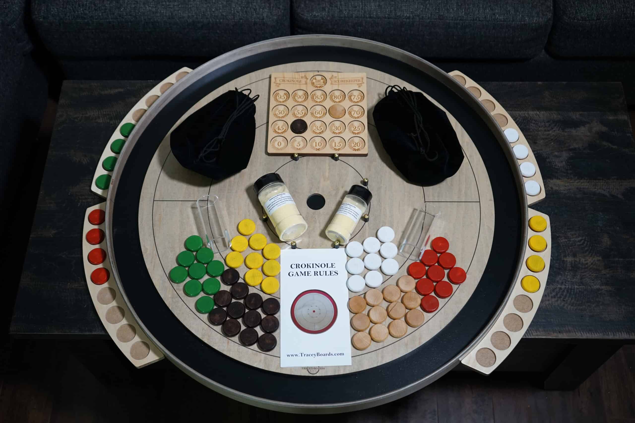 a Greyrock Crokinole board from a Birds Eye view